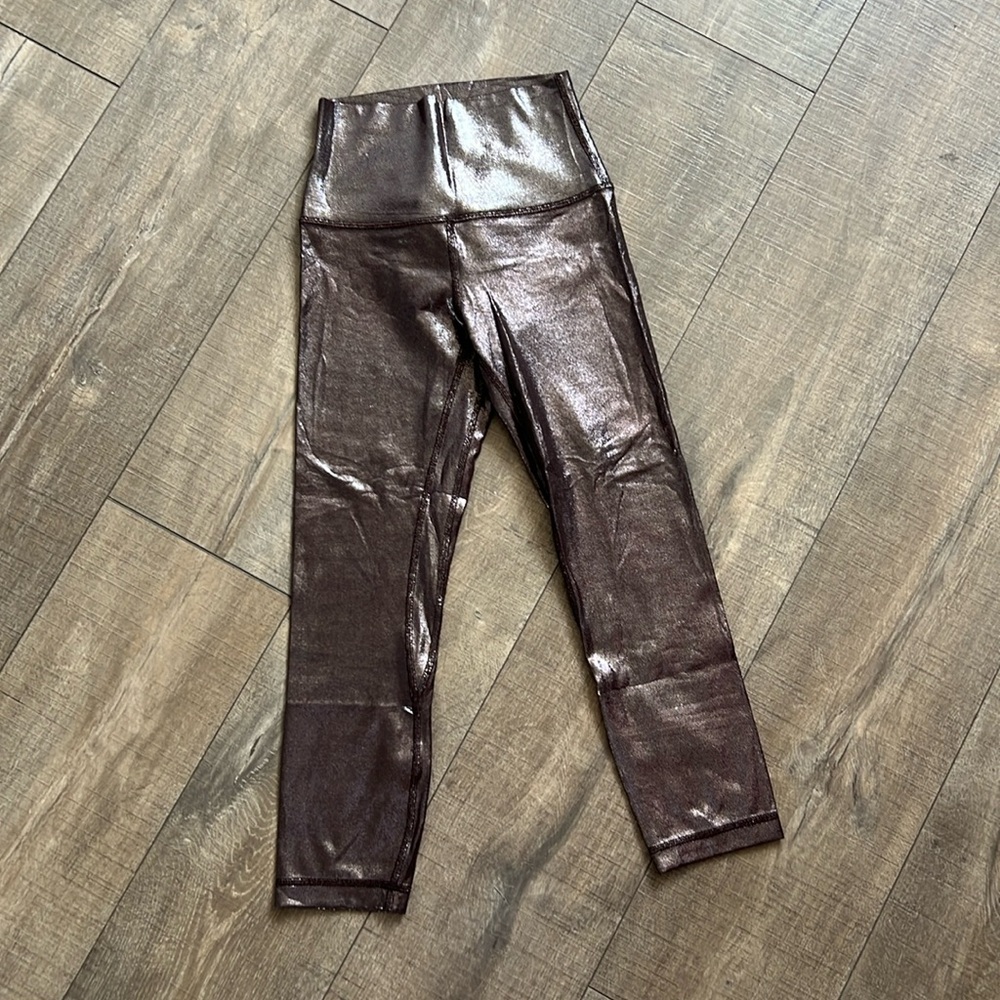 Lululemon Brown Leather Like Sparkle Align High Waisted Crop Leggings